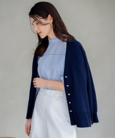 組曲 【ビジューボタン・アンサンブル対応】ハイゲージ ロングVネックカーディガン