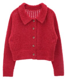 earth music&ecology 格子編み襟付きニットカーディガン