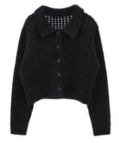 earth music&ecology 格子編み襟付きニットカーディガン