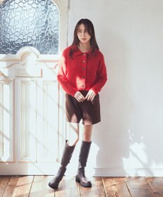 earth music&ecology 格子編み襟付きニットカーディガン