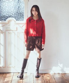 earth music&ecology 格子編み襟付きニットカーディガン