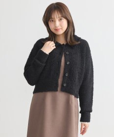 earth music&ecology 格子編み襟付きニットカーディガン