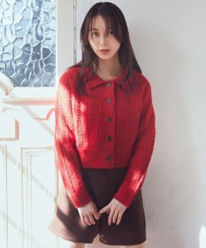 earth music&ecology 格子編み襟付きニットカーディガン