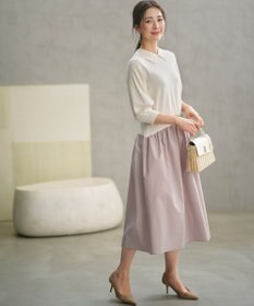 組曲 襟付きドッキング ニットワンピース