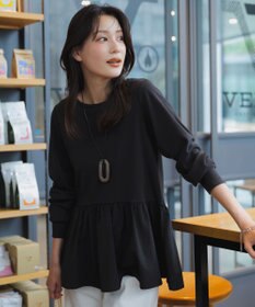 ANY SIS 【洗える】スムースコンビペプラム カットソー ブラックドビー