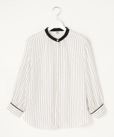 J.PRESS LADIES 【洗える】 バックサテンランダムストライプ バンドカラー ブラウス