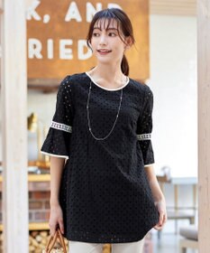 Tiaclasse 【小倉優子さん着用・洗える】パンチングレース配色チュニック