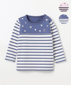 組曲 KIDS 【90-100㎝】フラワー刺繍ボーダー Tシャツ