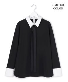 ICB 【人気のため追加生産・WEB限定カラーあり】マラボーテＷジョーゼット ボウタイ付きシャツカラートップス ブラック×レース襟［WEB限定］