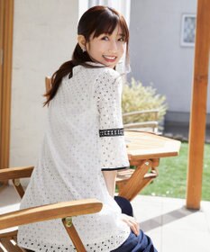 Tiaclasse 【小倉優子さん着用・洗える】パンチングレース配色チュニック