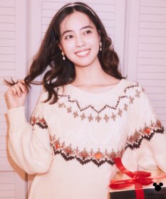 earth music&ecology 【予約】Disney/ミッキー刺繍ノルディックニットチュニック