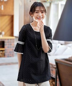 Tiaclasse 【小倉優子さん着用・洗える】パンチングレース配色チュニック