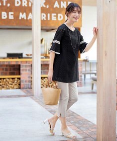 Tiaclasse 【小倉優子さん着用・洗える】パンチングレース配色チュニック