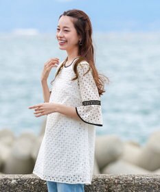Tiaclasse 【小倉優子さん着用・洗える】パンチングレース配色チュニック
