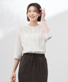 J.PRESS LADIES 【洗える】シアーピンストライプ ブラウスライク カットソー