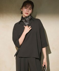 23区 ストレッチジョーゼット スキッパー ブラウス ダークブラウン系