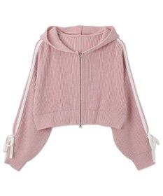 WEGO ラインリボンダブルジップニットパーカー