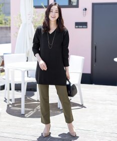 Tiaclasse L 【洗える】Vネックリブニットチュニック