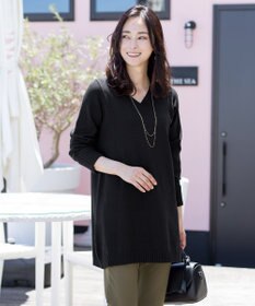 Tiaclasse L 【洗える】Vネックリブニットチュニック