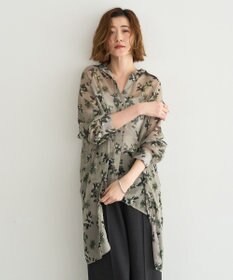 YECCA VECCA フラワー柄シアーロングシャツ