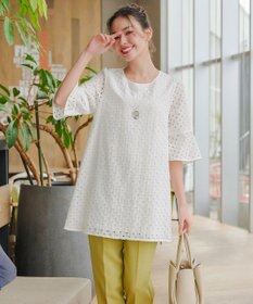 Tiaclasse 【小倉優子さん着用・洗える】パンチングレース配色チュニック