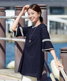 Tiaclasse 【小倉優子さん着用・洗える】パンチングレース配色チュニック