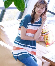 Tiaclasse 【洗える】マルチボーダーフレンチニットチュニック