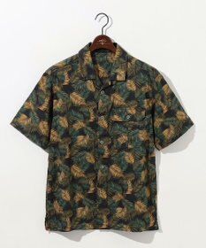 JOSEPH ABBOUD MOUNTAIN 【通気性・腰ポケット付き】ジャングルリーフプリント 半袖シャツ