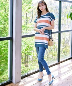 Tiaclasse 【洗える】マルチボーダーフレンチニットチュニック