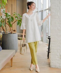 Tiaclasse 【小倉優子さん着用・洗える】パンチングレース配色チュニック