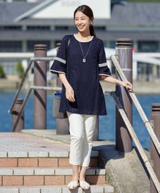 Tiaclasse 【小倉優子さん着用・洗える】パンチングレース配色チュニック