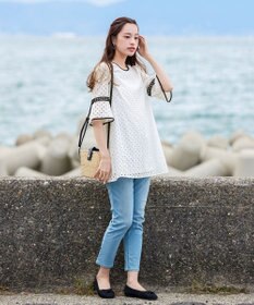 Tiaclasse 【小倉優子さん着用・洗える】パンチングレース配色チュニック