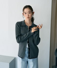 earth music&ecology バイカラートリムロングニットカーディガン