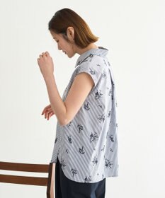 YECCA VECCA ストライプ柄フラワー刺繍シャツ