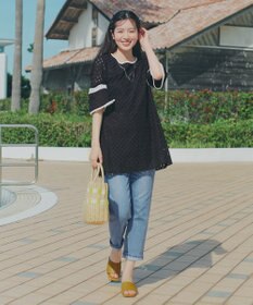 Tiaclasse パンチングレース配色チュニック