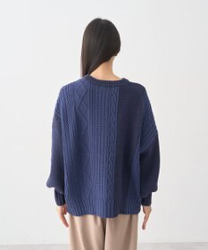 earth music&ecology 【洗濯機洗い可】アンチピリングC/Aパッチワークケーブルニット