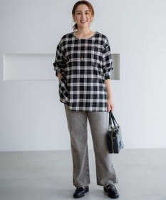 23区 L 【Lサイズ限定】ブラッシュド ビエラチェック ノーカラーブラウス