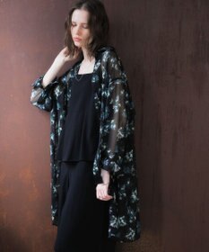 YECCA VECCA フラワー柄シアーロングシャツ