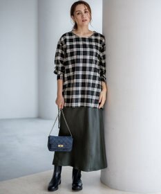 23区 L 【Lサイズ限定】ブラッシュド ビエラチェック ノーカラーブラウス