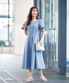 Tiaclasse L 【洗える】フレアスリーブレースコンビワンピース