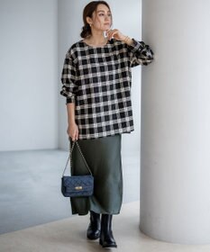 23区 L 【Lサイズ限定】ブラッシュド ビエラチェック ノーカラーブラウス