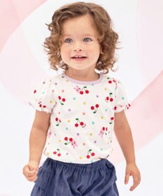 MIKI HOUSE HOT BISCUITS 【80-120cm】キャビット×さくらんぼ 総柄 半袖Tシャツ