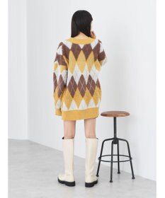 earth music&ecology ループ編みアーガイルカーディガン