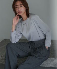 23区 【洗える】サテン ロングスリーブ Tシャツ スカイブルー系