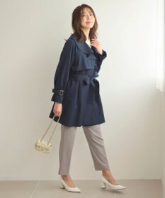 Feroux 【洗える】ラッフルカラーミドル丈 トレンチ