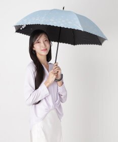 MOONBAT 【遮光率100％/遮熱/UV】LANVIN en Bleu (ランバン オン ブルー)晴雨兼用日傘 フラワーグリッター シルバースカラ刺繍 花柄 長傘