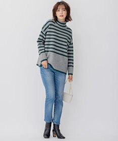 23区 【CLASSY.1月号掲載】ウールナイロン ボーダー ハイネック ニット
