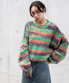 WEGO マルチボーダーブラッシュニットショートプルオーバー