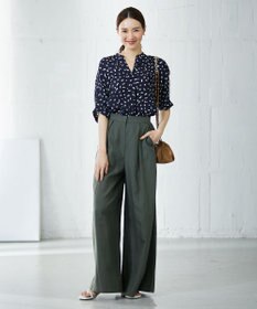 ICB 【WEB限定カラーあり・洗える】Back Satin Amunzen キーネックブラウス