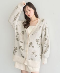 earth music&ecology フラワージャガードラメシャギーカーディガン